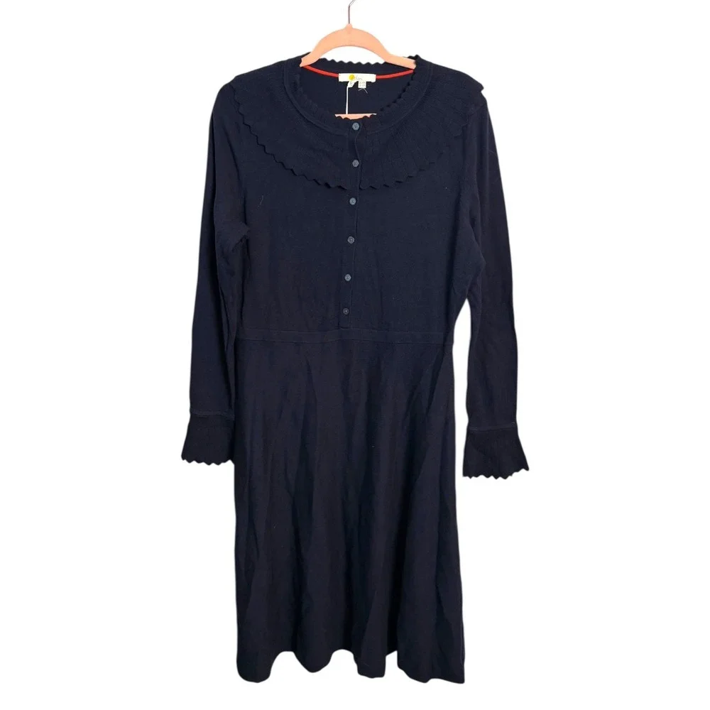 Boden Abercorn Navy Blue Collar Knit Sweater Dress Ruffle Cuffs NWT Wool Blend12 - Picture 5 of 13